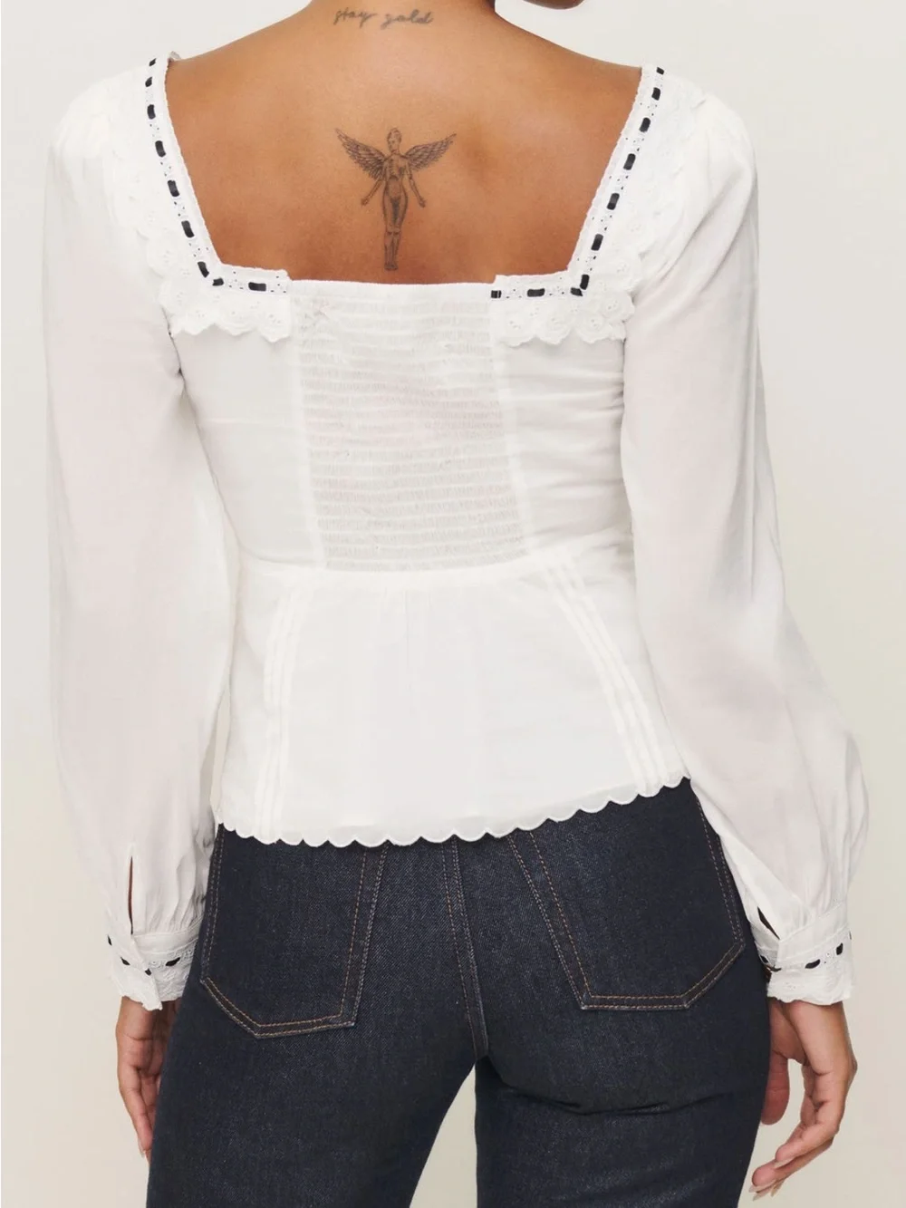 Reformation Haisley Ribbon Accent Organic Cotton Peplum Top